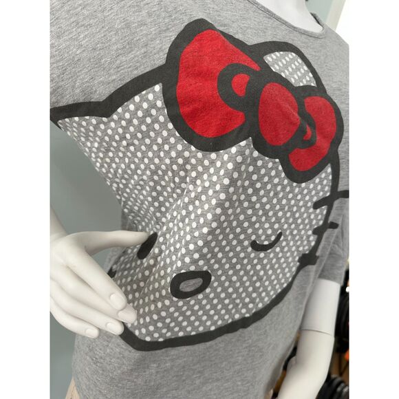 Old Navy Hello Kitty Winking Polka Dot Heather Grey Graphic Tee Shirt Girls XL - Picture 4 of 5